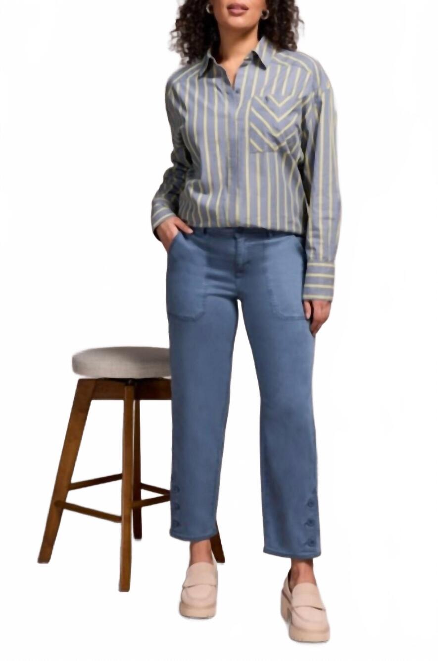 NEW TRIBAL button vent fly front ankle pants in slate blue